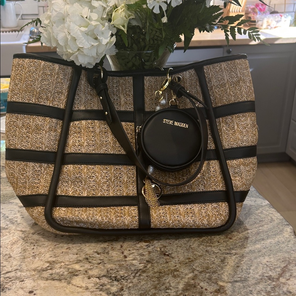 Steve Madden Woven Tan and Black Tote